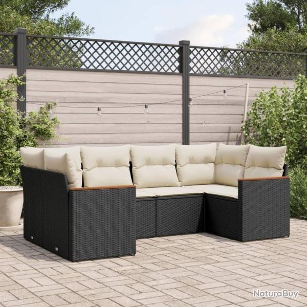 Salon de jardin 6 pcs avec coussins noir r�sine tress�e