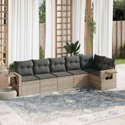 Salon de jardin 6 pcs avec coussins gris clair r&eacute;sine tress&eacute;e