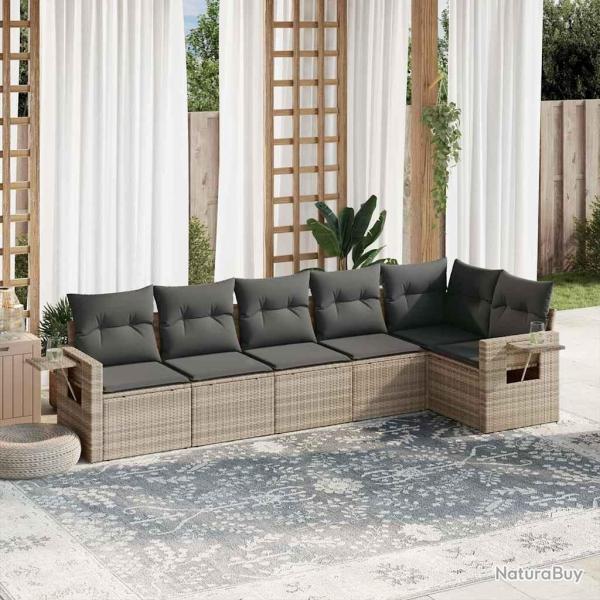 Salon de jardin 6 pcs avec coussins gris clair rsine tresse alsavelo