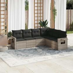 Salon de jardin 6 pcs avec coussins gris clair r&eacute;sine tress&eacute;e