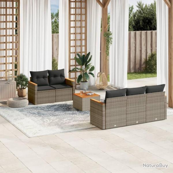 Salon de jardin 6 pcs avec coussins gris r�sine tress�e alsavelo