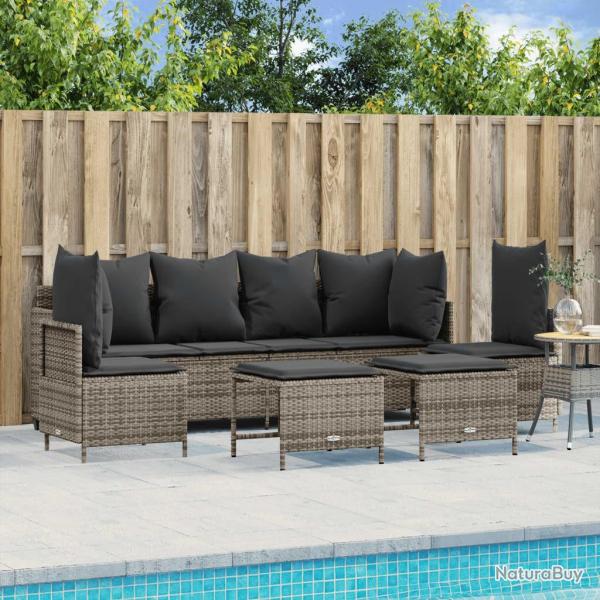 Salon de jardin 5 pcs avec coussins gris r�sine tress�e