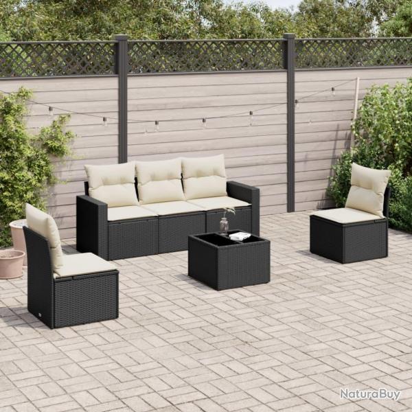 Salon de jardin 6 pcs avec coussins noir r�sine tress�e