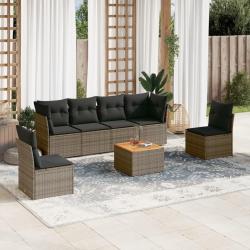 Salon de jardin avec coussins 7 pcs gris r&eacute;sine tress&eacute;e