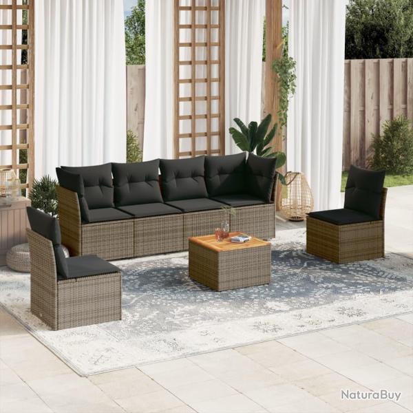 Salon de jardin avec coussins 7 pcs gris r�sine tress�e