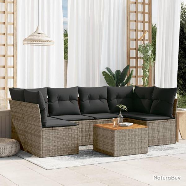 Salon de jardin avec coussins 7 pcs gris r�sine tress�e