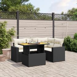 Salon de jardin 5 pcs avec coussins noir r&eacute;sine tress&eacute;e