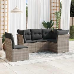 Salon de jardin 5 pcs avec coussins gris clair r&eacute;sine tress&eacute;e
