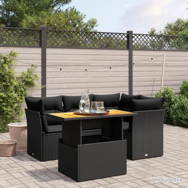 Salon de jardin 5 pcs avec coussins noir r�sine tress�e
