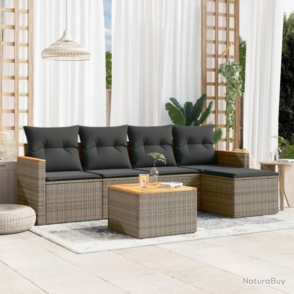 Salon de jardin 6 pcs avec coussins gris r�sine tress�e