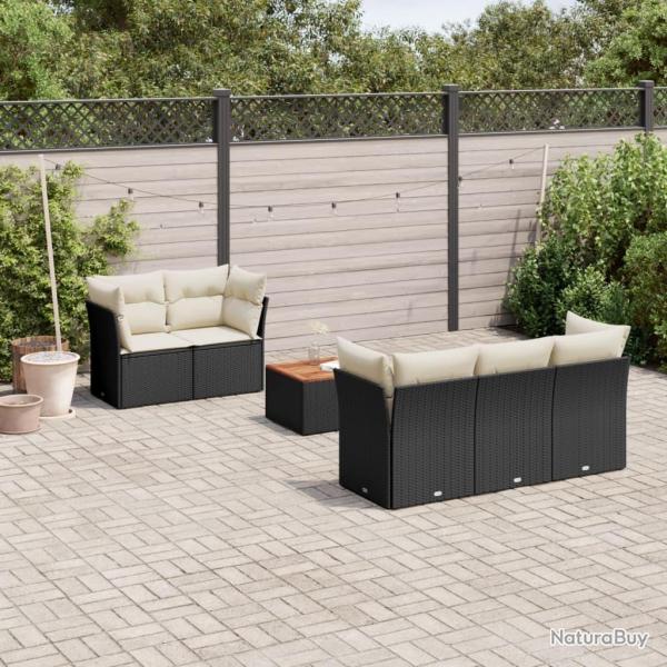 Salon de jardin 6 pcs avec coussins noir r�sine tress�e