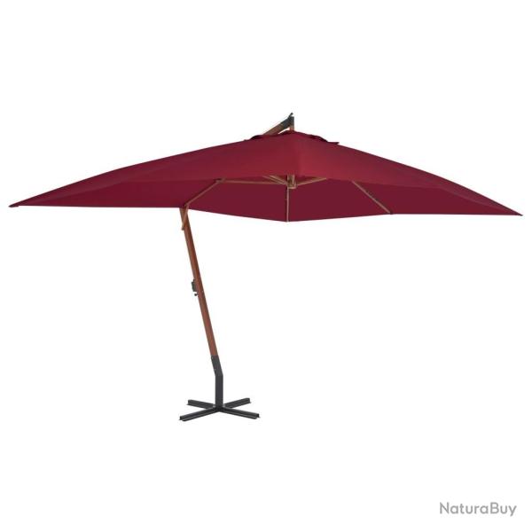 Parasol de jardin en porte-�-faux et m�t en bois rouge bordeaux