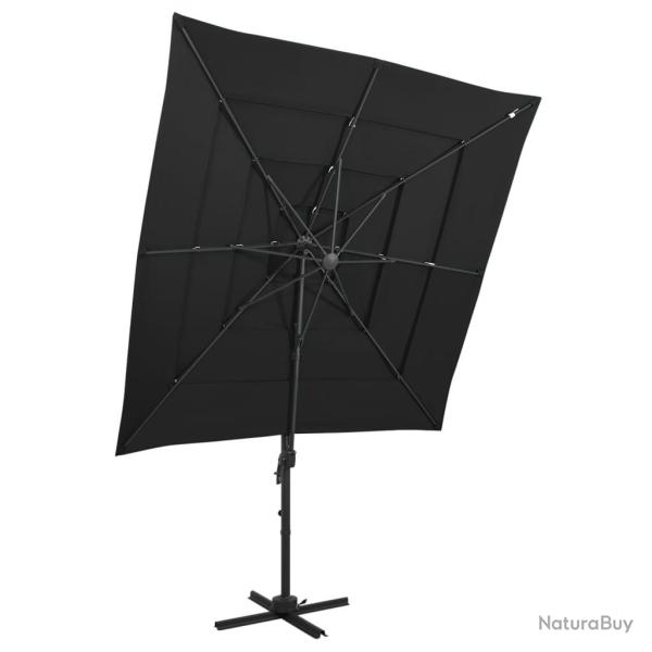 Parasol de jardin  4 niveaux avec mt en aluminium noir alsavelo