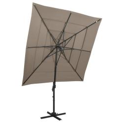 Parasol de jardin &agrave; 4 niveaux avec m&acirc;t en aluminium taupe