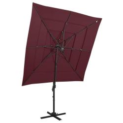 Parasol de jardin &agrave; 4 niveaux m&acirc;t en aluminium rouge bordeaux