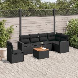 Salon de jardin 7 pcs avec coussins noir r&eacute;sine tress&eacute;e