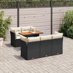 Salon de jardin 6 pcs avec coussins noir r&eacute;sine tress&eacute;e