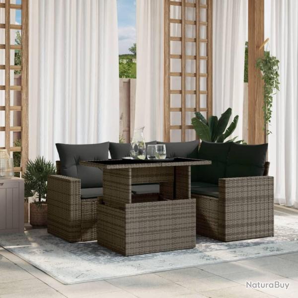 Salon de jardin 5 pcs avec coussins gris r�sine tress�e alsavelo