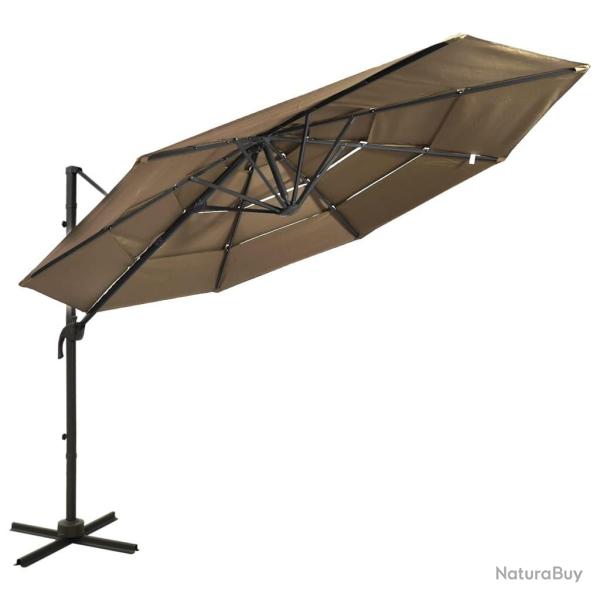 Parasol de jardin � 4 niveaux avec m�t en aluminium taupe 3x3 m