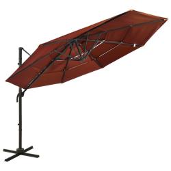 Parasol de jardin &agrave; 4 niveaux avec m&acirc;t en aluminium terre cuite
