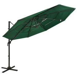 Parasol de jardin &agrave; 4 niveaux avec m&acirc;t en aluminium vert 3x3 m