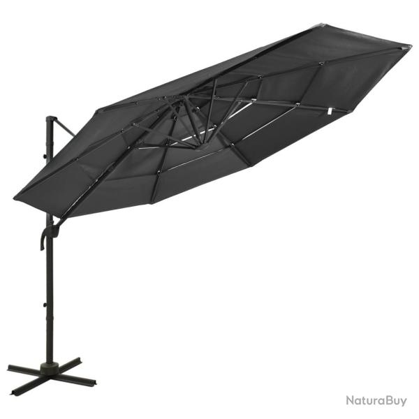 Parasol de jardin  4 niveaux avec mt en aluminium anthracite alsavelo
