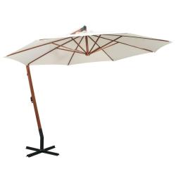 Parasol suspendu avec poteau en bois 350 cm blanc