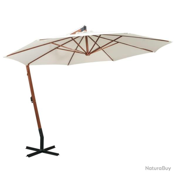 Parasol suspendu avec poteau en bois 350 cm blanc