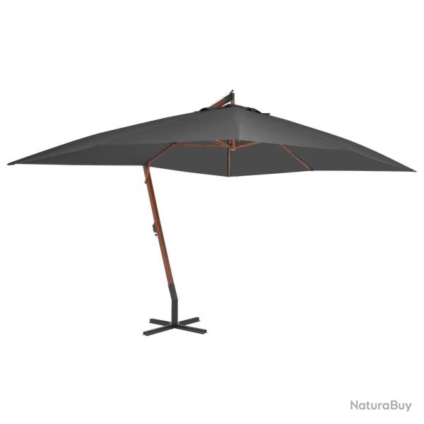 Parasol de jardin en porte-�-faux avec m�t en bois anthracite