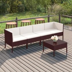 Salon de jardin 5 pcs avec coussins r&eacute;sine tress&eacute;e marron