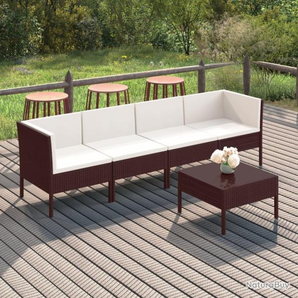 Salon de jardin 5 pcs avec coussins r�sine tress�e marron