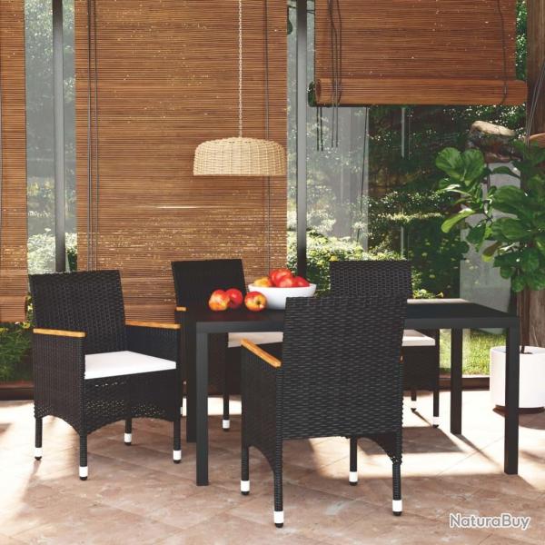 Ensemble � d�ner de jardin avec coussins 5 pcs poly rotin noir