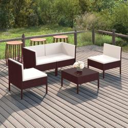 Salon de jardin 5 pcs avec coussins r&eacute;sine tress&eacute;e marron
