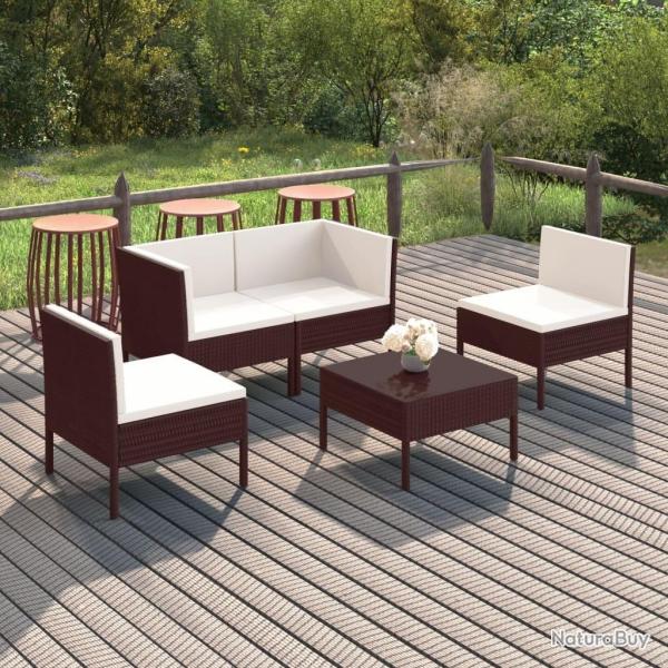 Salon de jardin 5 pcs avec coussins r�sine tress�e marron