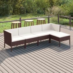 Salon de jardin 5 pcs avec coussins r&eacute;sine tress&eacute;e marron