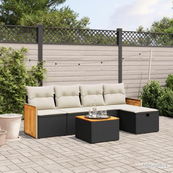 Salon de jardin 6 pcs avec coussins noir r�sine tress�e alsavelo