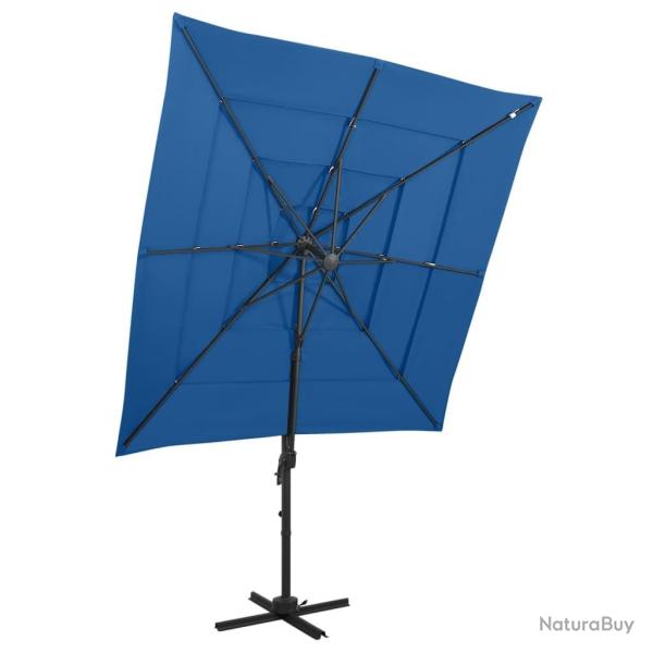 Parasol de jardin � 4 niveaux avec m�t en aluminium bleu azur�
