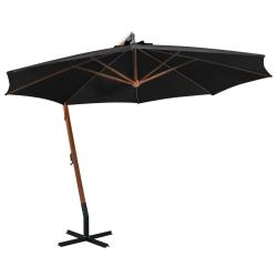 Parasol de jardin suspendu avec m&acirc;t noir bois de sapin massif alsavelo