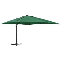 Parasol de jardin en porte-&agrave;-faux et m&acirc;t et lumi&egrave;res LED vert alsavelo
