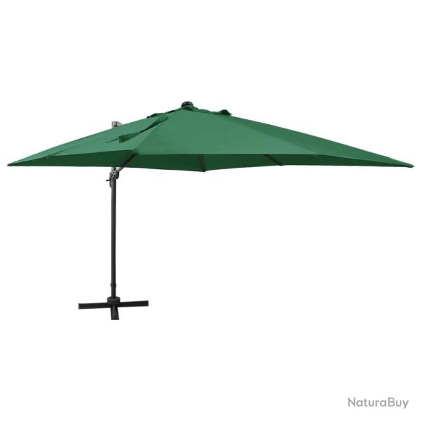 Parasol de jardin en porte-�-faux et m�t et lumi�res LED vert