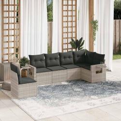 Salon de jardin 6 pcs avec coussins gris clair r&eacute;sine tress&eacute;e