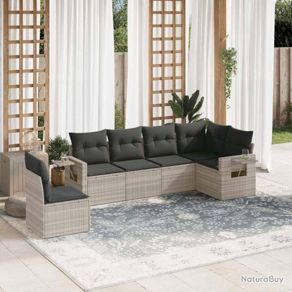 Salon de jardin 6 pcs avec coussins gris clair r�sine tress�e