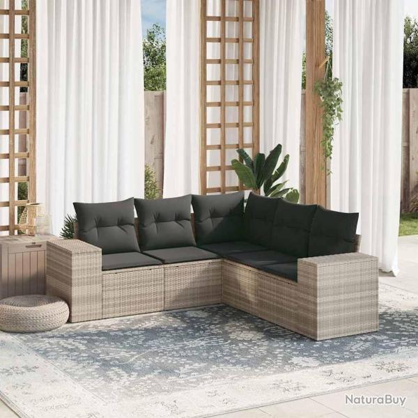 Salon de jardin 5 pcs avec coussins gris clair r�sine tress�e