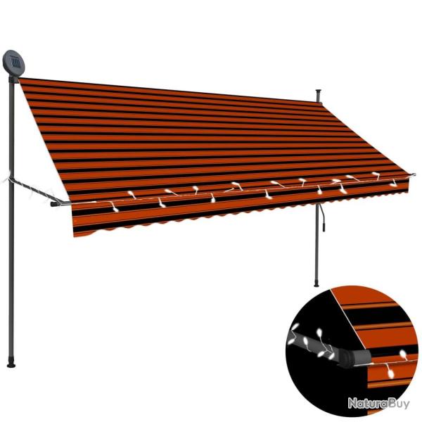 Auvent manuel r�tractable avec LED 300 cm Orange et marron
