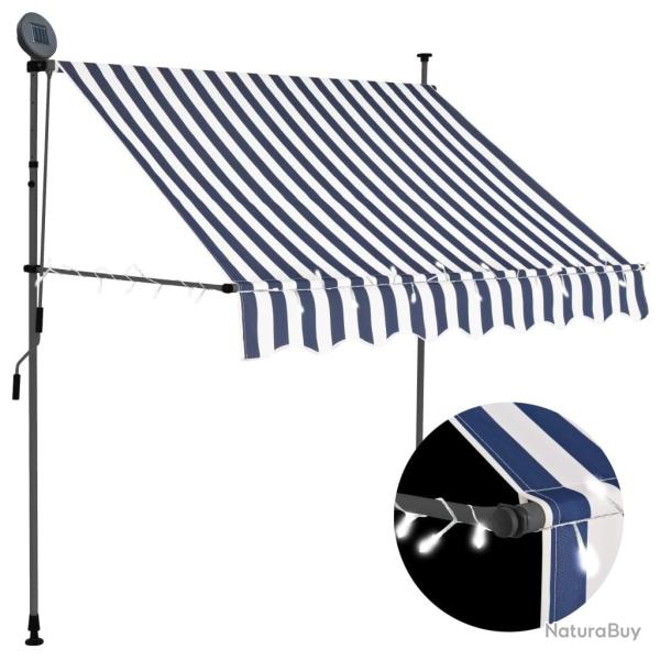 Auvent manuel r�tractable avec LED 200 cm Bleu et blanc