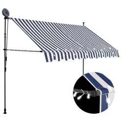 Auvent manuel r&eacute;tractable avec LED 250 cm Bleu et blanc