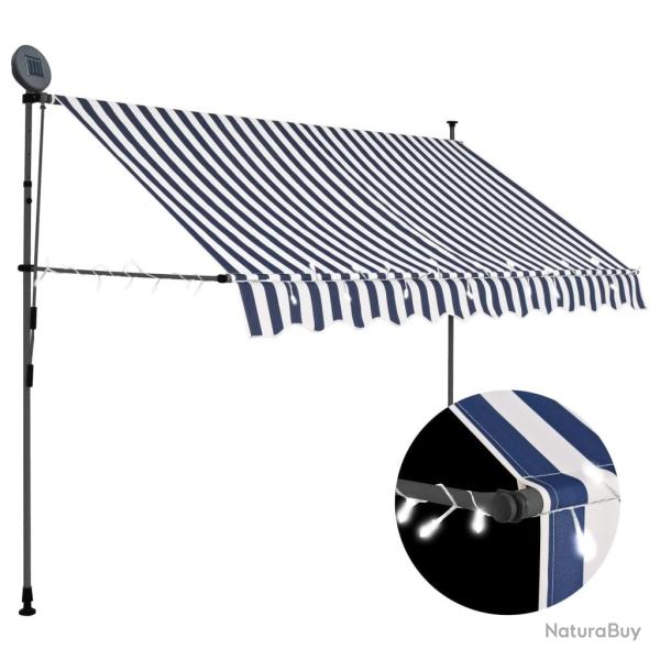 Auvent manuel r�tractable avec LED 250 cm Bleu et blanc