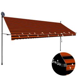 Auvent manuel r&eacute;tractable avec LED 400 cm Orange et marron