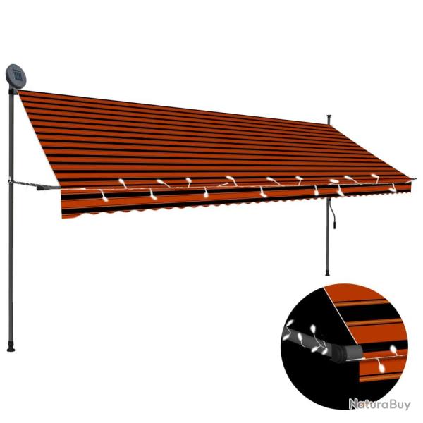 Auvent manuel r�tractable avec LED 400 cm Orange et marron