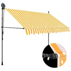 Auvent manuel r&eacute;tractable avec LED 300 cm Blanc et orange